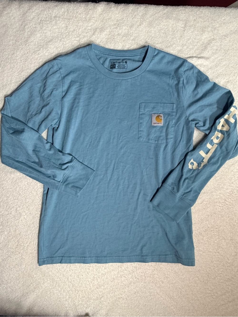 Carhartt Michigan Heritage Long Sleeve Pocket T-Shirt Light Blue Boys Medium - Picture 2 of 6